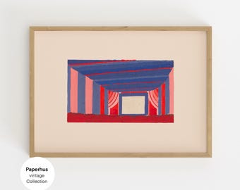 vintage theatre print | abstract stage scene digital Print | bold geometric | antique wall art