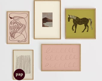 Mid Century Gallery Wall Art | Handmade Posters | Set Of 5 Prints (Digital Download)