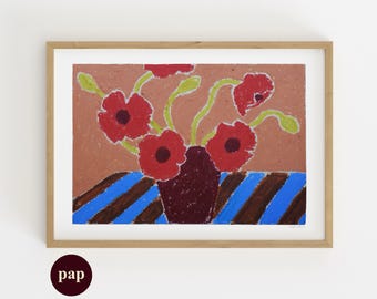 Poppies Print | Handmade poster | Oil Pastel Painting | Printable Human made art By Paperhus