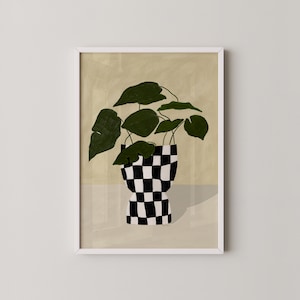 Stampa vaso di piante a scacchi / Pittura di natura morta / Arredamento per la casa alla moda / Arte foglia botanica / Arte originale di alta qualità di Prints2paper