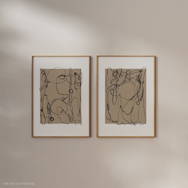 Neutral Abstract Art Print Set Of 2, Beige Neutral Abstract Art, Scribble Print, Gallery Wall Art, Minimal Prints, PRINTABLE Modern wall art