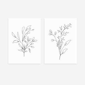 Botanical Line Print, Gallery Wall Art, Set of 2 Prints, Botanical Print, Botanical Wall Art, Line Wall Art, Farmhouse Decor