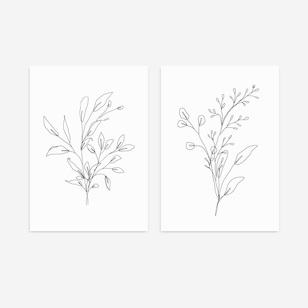 Botanical Line Print, Gallery Wall Art, Set of 2 Prints, Botanical Print, Botanical Wall Art, Line Wall Art, Farmhouse Decor