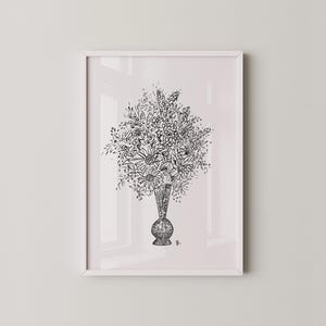 Elegant Floral Vase Illustration - Black and White Botanical Line Art Print