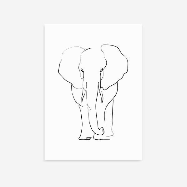 Elephant Print, Safari Nursery Animal, Printable Wall Art, African Jungle Decor, Animal Poster, Animal Line Art, One line drawing print