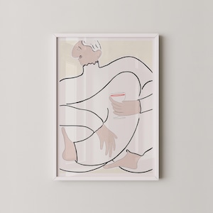 モダンな抽象人物アートプリント | ワイングラスを使ったミニマリストの線画 | キッチンの壁アート | 風変わりなアートプリント | Prints2paper