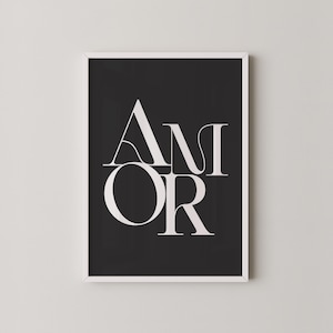 Arte de pared con tipografía Amor / Póster minimalista con cita de amor / Decoración imprimible moderna en blanco y negro / Impresión romántica para pared / Decoración elegante para el hogar