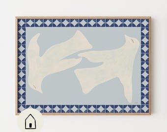 Horizontal Abstract Bird Poster, Human Made Printable Wall Art, Scandinavian Home Decor Ideas