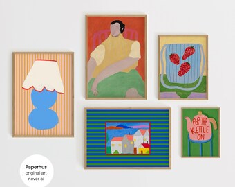 Nein Ai | Bunte Bilderwand | Handarbeit | 5er Set Drucke | Digitale Produkte | Druckbare ist