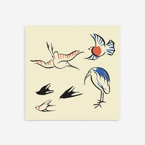 Asian Bird Print, Vintage Art, Japanese Wall Art, Poster, Japanese Printable Wall Art, Japanese Prints, Flying Birds Art, Square Prints