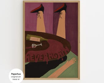 Nein Ai | Handgemachtes Poster | Lustige Betrunkene Wandkunst (Digitaler Download)