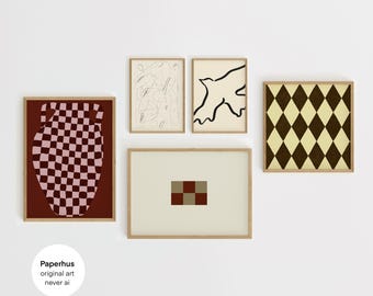 Karierter Blumenvase Print | Moderne abstrakte Kunst | Minimal Dekor im Skandinavischen Stil