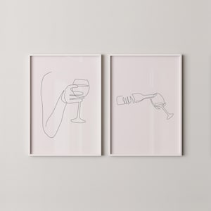 バーカートプリントセット | 印刷可能なウォールアート | 線画 | ミニマルな装飾 | バーウェアとカクテルギフト | Prints2paper