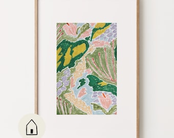 Abstract Botanical Print, Oil Pastel Printable Wall Art, Scandinavian Home Decor Ideas