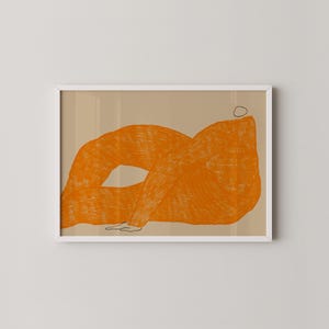 Moderne abstrakte Figuren Kunst | Orangefarbene Strichzeichnung auf neutralem Hintergrund Zeitgenössischer Druck | Drucke2Papier