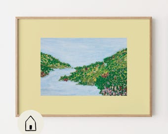 Horizontal Abstract Landscape Print, Oil Pastel Printable Wall Art, Scandinavian Home Decor Ideas
