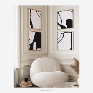 Modernes abstraktes schwarz-weißes Wandkunst-Set | Minimalistische geometrische Drucke | 4er-Set | Drucke2Papier