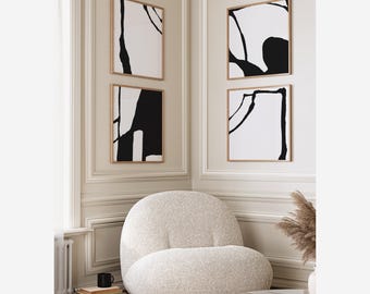 Ensemble d&#39;art mural noir et blanc abstrait moderne | Impressions géométriques minimalistes | Lot de 4 | Prints2paper
