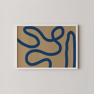 Abstract Line Art | Minimalist Blue Line Drawing | Modern Wall Art | Digital Download | Earth Tone Decor