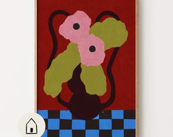Handmade Botanical Printable Wall Art, Poppy Poster Digital Download