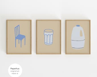 Print Set Of 3 | Handmade Posters |  Kitchen Gallery Wall Art  (Digital Download)