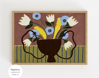 Nein Ai | Handgemachtes Poster | Horizontales Blumenmuster (Digitaler Download)