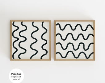 Nein Ai | Handarbeit | Quadratische Drucke für Wandkunst | Wellenförmige Bilder | Set Aus 2 Drucken | Druckbar