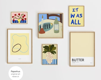 Original Printables | Handgemachte Wandkunst | Gelbe Galeriewand Interior | Papierhus