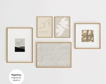 Neutrale moderne Galeriewand | Handgemachte Kunst | 5er Set Drucke | Digitale Produkte | Druckbare ist
