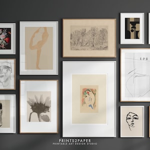 MEGA Bundle, Modern Gallery Wall, PRINTABLE Wall Art, Set Of 15, Neutral Gallery Wall, Vintage Modern Gallery Art.