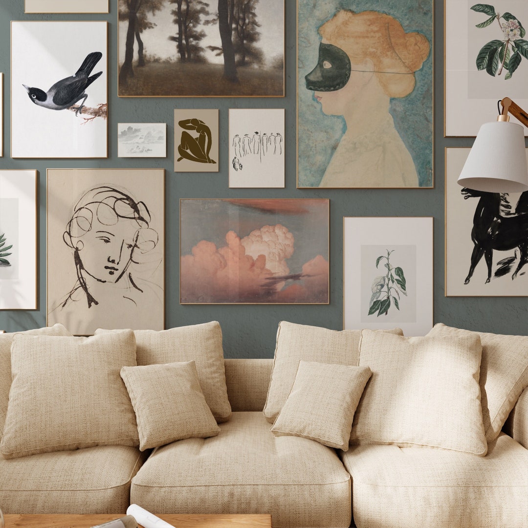 Gallery Wall Set of 13 Prints, PRINTABLE Wall Art, Etching Prints Vintage Eclectic Gallery Wall