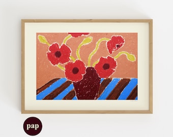 Poppies Print | Handmade poster | Oil Pastel Painting | Printable Human made art By Paperhus