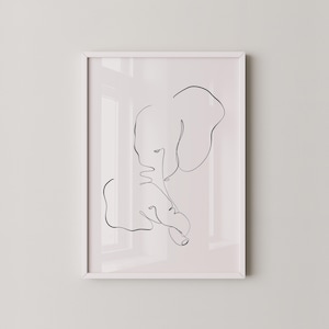 Minimal Elephant Line Art | Modern Abstract Animal Print | Simple Black and White Decor | Nursery Line Art