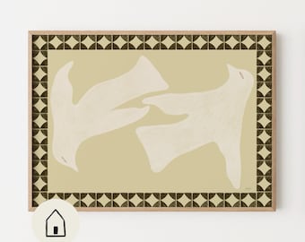 Horizontal Abstract Bird Poster, Human Made Printable Wall Art, Scandinavian Home Decor Ideas