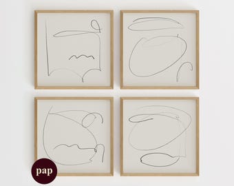 Minimal Line Art Set Of 4 | Abstract Scribble Prints | Modern Neutral Gallery Wall