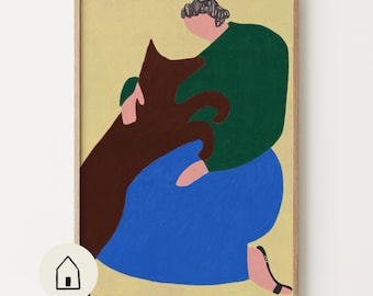 Woman & Dog Poster, Human Made Printable Wall Art, Eclectic Home Decor Ideas