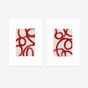 Abstract Red Line Art Print Set | Bold Minimalist Wall Decor for Modern Interiors | Red Wall Art | Set of 2 | Prints2paper