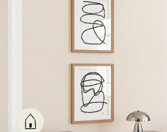 Print Set Of 2 | Minimal Abstract Gallery Wall | Scribble Art (Digital Download)