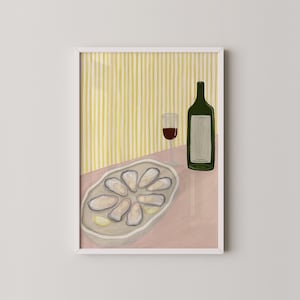 Original Handmade Art Print | Oysters Club Wine Art Print | Dining Illustration | Coastal Kitchen Decor | Trendy Kitchen Art | Quirky Prints