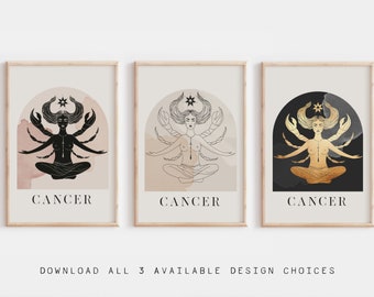 3 Color Choices, Cancer Star Sign Print, Zodiac Print, Printable Wall Art, Birthday Prints, Horoscope Print, Astrology Print, Zodiac Poster