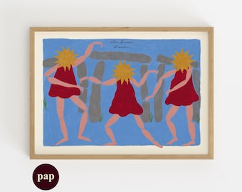 Stonehenge folk art poster, original handmade art by Paperhus