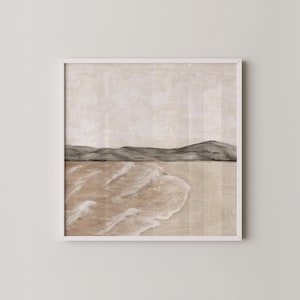 Neutraler Küstenlandschaftskunst-minimalistischer Stranddruck | Modernes quadratisches Wandbild / Poster von Prints2paper