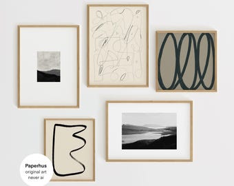 Neutral Abstract Gallery Wall Art Set, Minimalist Prints (Digital Download)