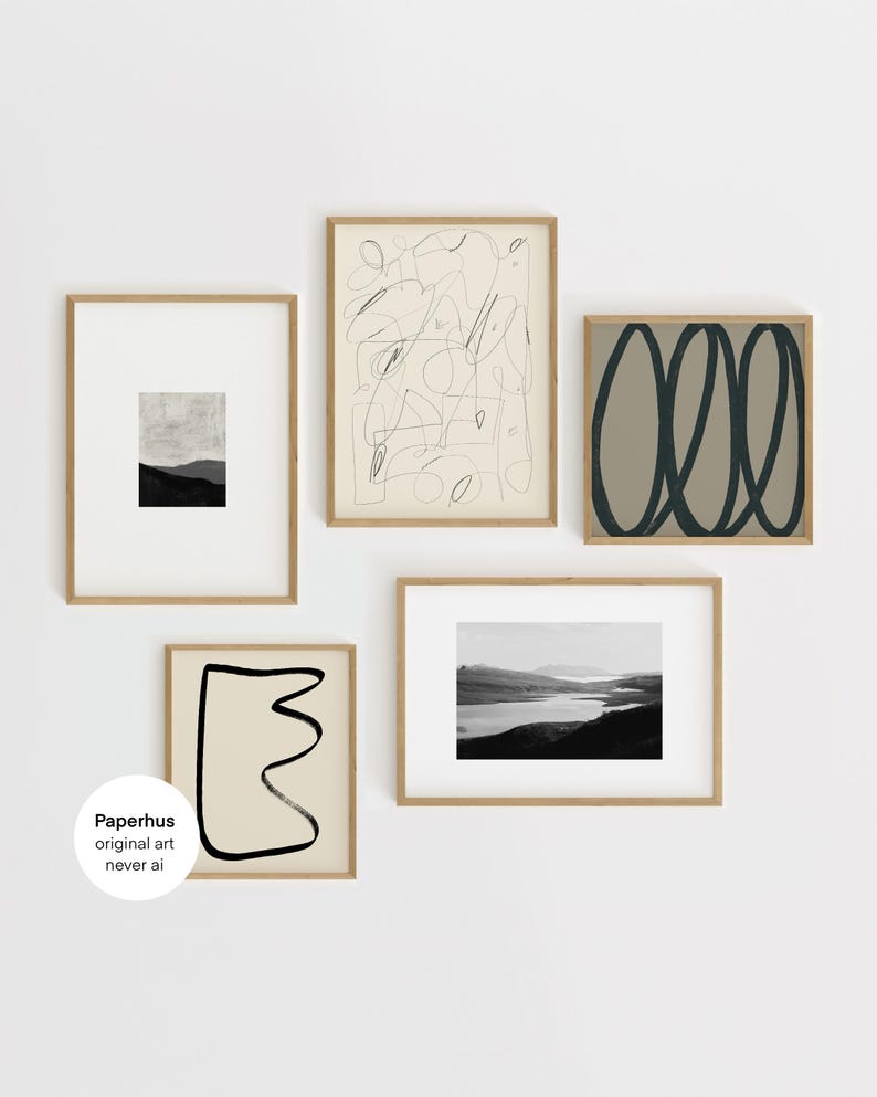Neutral Abstract Gallery Wall Art Set, Minimalist Prints (Digital Download) image 1