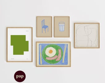 Kitchen Gallery Wall Art | Handmade Posters | Set Of 5 Prints (Digital Download)