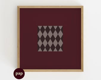 Square wall art |  Burgundy harlequin print (Digital Download)