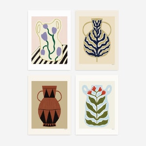 Obra de arte de jarrón, conjunto de 4 grabados, arte de pared IMPRIMIBLE, tonos apagados, decoración contemporánea moderna, arte original de Prints2paper