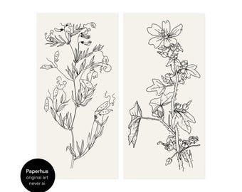 Nein Ai | Panorama Print 2er Set | Floral Line Art (Digitale Downloads)
