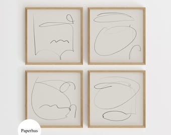 Minimal Line Art Set Of 4 | Abstract Scribble Prints | Modern Neutral Gallery Wall