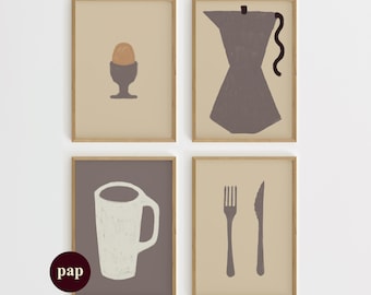 Print Set Of 4 | Handmade Posters |  Kitchen Gallery Wall Art  (Digital Download)